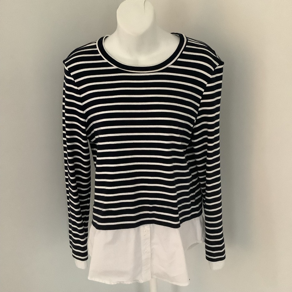 Alexander Jordan Classic Navy and White Striped Long Sleeve Top Sz. M